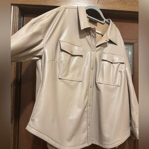 Beige jacket, lightweight, soft inside, buttons on sleeves, polyester/spandex
